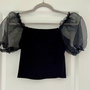 Altar'd State Black Sheer Puffy Sleeve Shirt